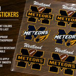 Westland Meteors UV DTF Adhesive Decals featuring Classic M and Meteor designs