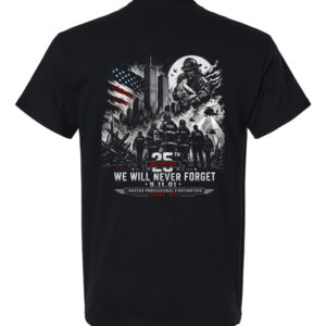 9/11 25th Anniversary We Will Never Forget firefighter tribute shirt featuring Inkster Professional Firefighters Local 1577